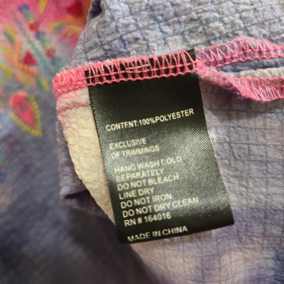 Calessa Tie Dye Floral Embroidered Round Neck Tunic Top 2X Wide Bell Sleeves - Picture 6 of 7